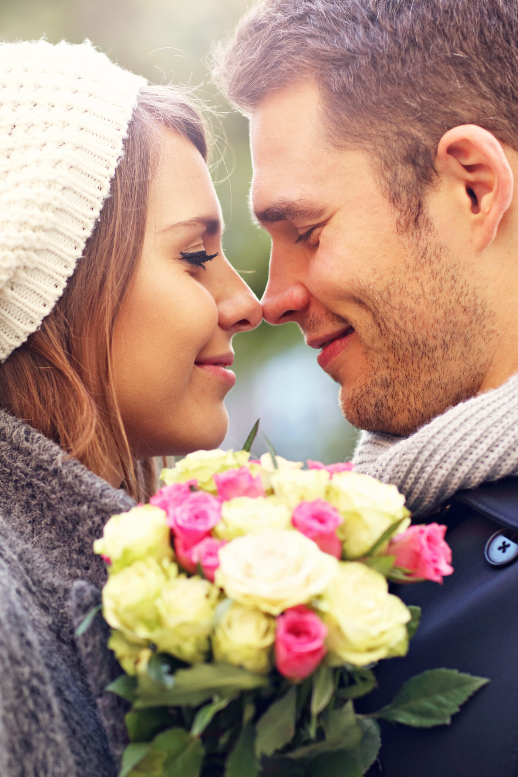 Young couple with flowers